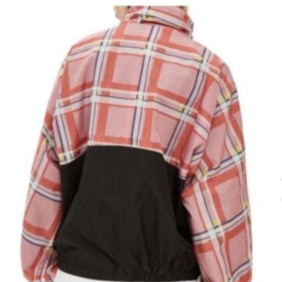 Topshop Plaid Colorblock Windbreaker Size 12 - Picture 3 of 14